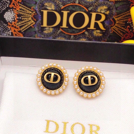 Dior Round CD Purple Bead Earrings