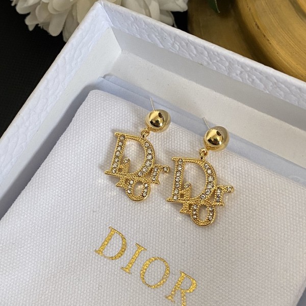 Dior fashion crystal diamond tassel full diamond logo letter stud earrings