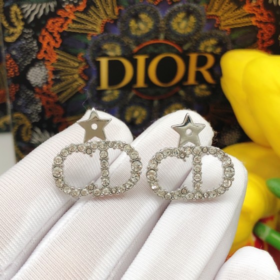 Dior Star CD Stud Earrings Silver