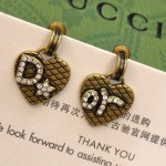 Dior Carved Letter Crystal Diamond Heart Stud Earrings