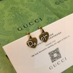 Dior Carved Letter Crystal Diamond Heart Stud Earrings