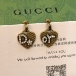 Dior Carved Letter Crystal Diamond Heart Stud Earrings