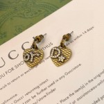 Dior Carved Letter Crystal Diamond Heart Stud Earrings