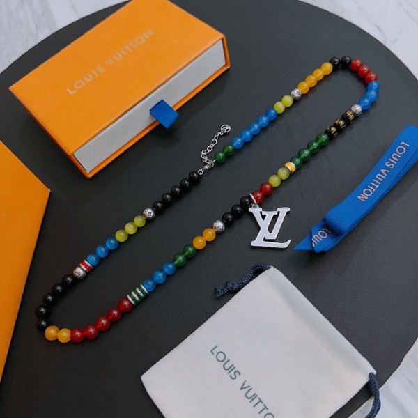 Louis Vuitton multi-element onyx thai silver style necklace couple's matching rock punk thai silver style