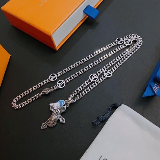 Louis Vuitton Rockabilly punk thai silver vintage silver necklace for couples with 60cm adjustable length