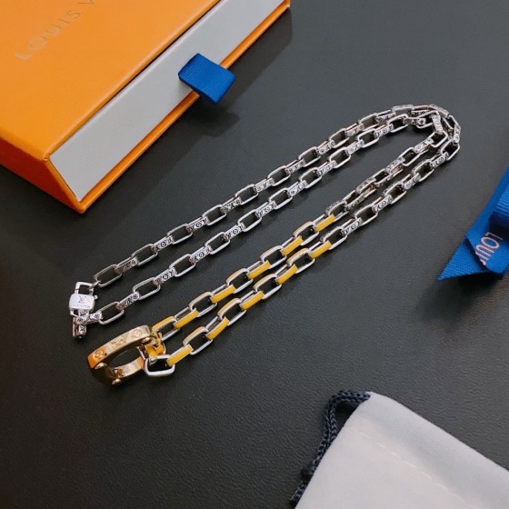 Louis Vuitton Rockabilly punk thai silver vintage silver necklace for couples with 60cm adjustable length