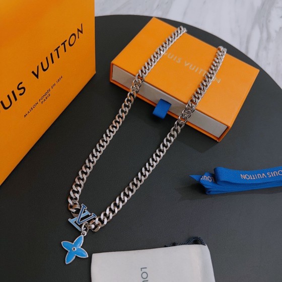 Louis Vuitton Rockabilly punk thai silver vintage silver necklace for couples with 60cm adjustable length