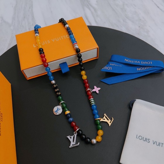 Louis Vuitton multi-element onyx thai silver style necklace couple's matching rock punk thai silver style