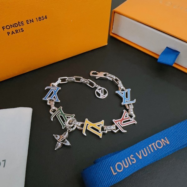 Louis Vuitton Cuban Chain Collection Vintage Silver Bracelet Couple's version 22cm20cm18cm changeable length
