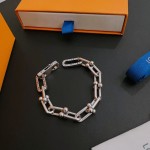 Louis Vuitton Cuban Chain Collection Vintage Silver Bracelet Couple's version 22cm20cm18cm changeable length