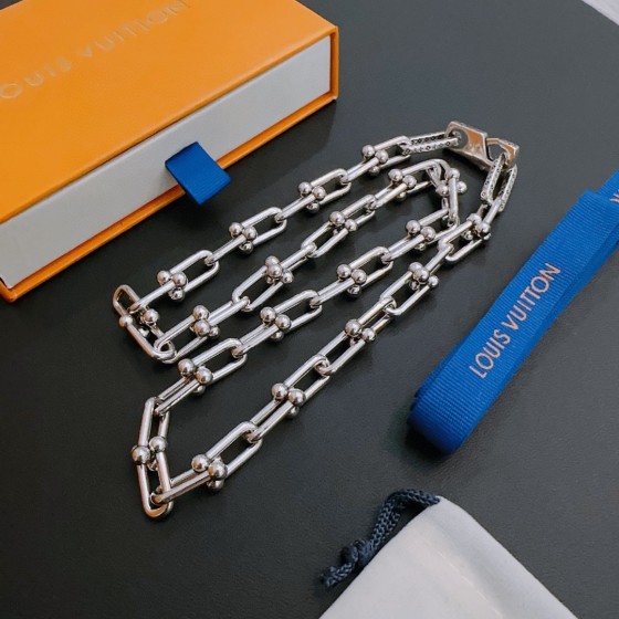 Louis Vuitton Rockabilly punk thai silver vintage silver necklace for couples with 60cm adjustable length