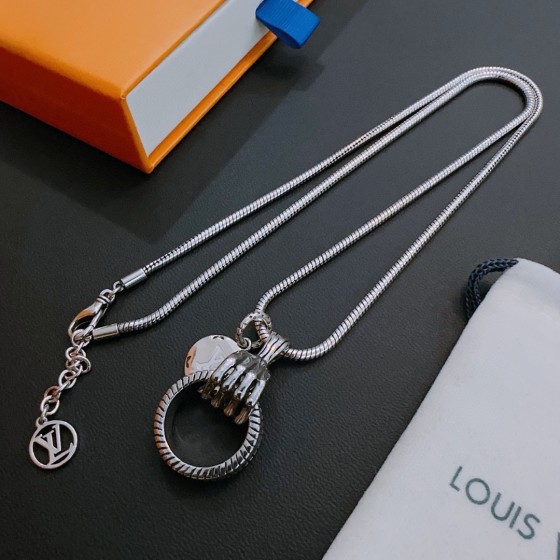 Louis Vuitton Rockabilly punk thai silver vintage silver necklace for couples with 60cm adjustable length