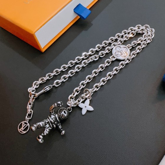Louis Vuitton Rockabilly punk thai silver vintage silver necklace for couples with 60cm adjustable length