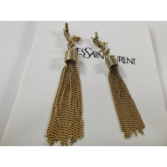 Saint Laurent YSL Tassel Chain Clause Ear Clap Stud Earrings