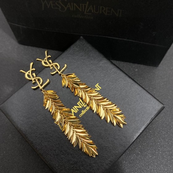 Saint Laurent YSL monogrammed leaf dangle earrings