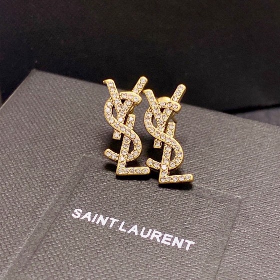 Saint Laurent YSL stud earrings with full diamonds