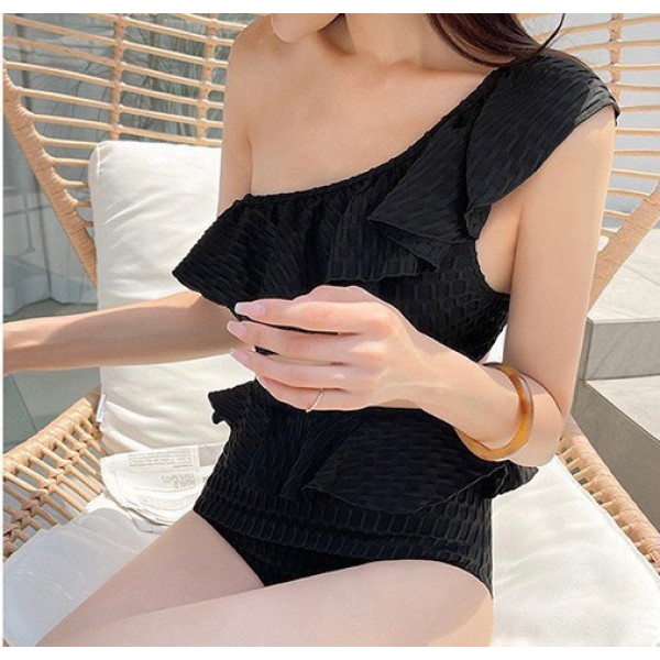CHANEL Ruffle Irregular One-piece Swimsuit Bikini