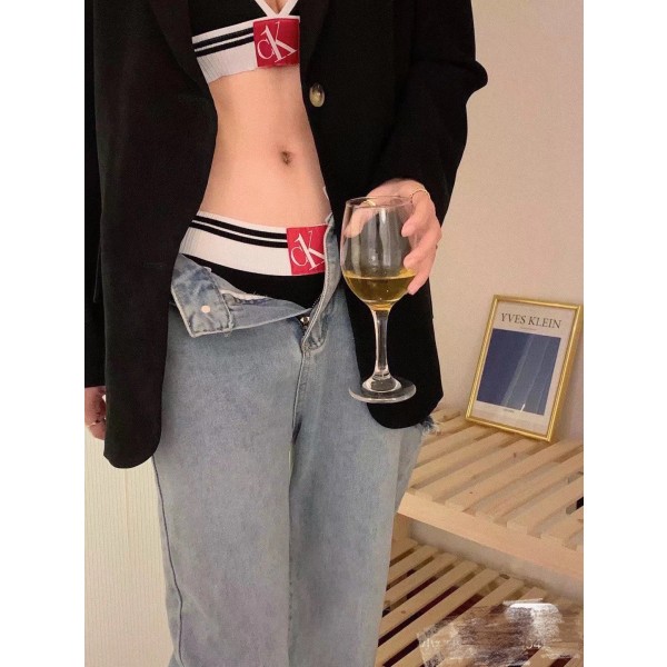 Ck Underwear Women Steelless Triangle Cup with Bra Pads Sexy Sports Bra Low Waist Ck Briefs Bikini Swimwear