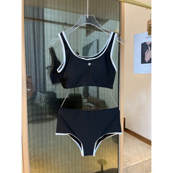 Chanel New Bikini Midi Set Petit Chanel Logo Print Camisole + Triangle Bottoms Separate Swimsuit