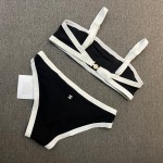 Chanel New Bikini Midi Set Petit Chanel Logo Wrap Tankini + Triangle Bottom Separate Swimsuit