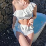 CHANEL Ruffle Irregular One-piece Swimsuit Bikini