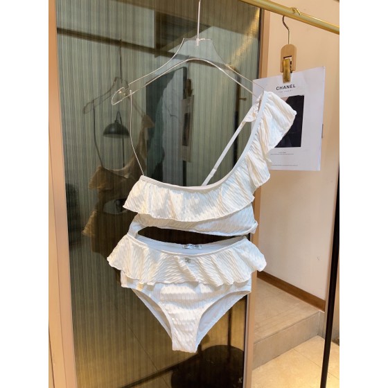 CHANEL Ruffle Irregular One-piece Swimsuit Bikini