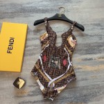 fend* x versac* joint f letter chain print strap one-piece swimsuit