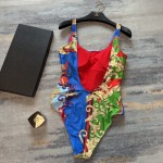 versace new court style lion dading print u-neck halter one piece swimming costume