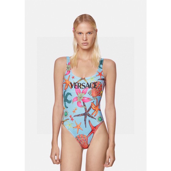 versace new starfish shell print backless u-neck one piece swimming costume