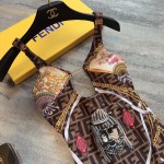 Fendi Versace co-branded f monogram chain print halter reversible one piece swimming costume