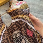 Fendi Versace co-branded f monogram chain print halter reversible one piece swimming costume