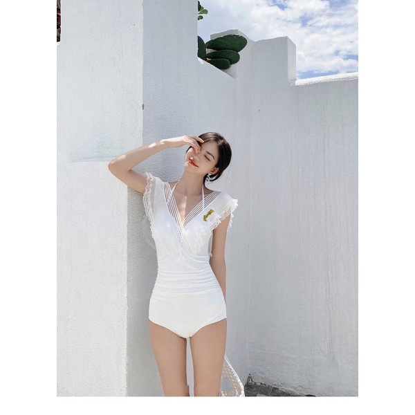 Saint Laurent Pure Black with Wave Lace One-piece Swimsuit