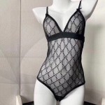 Gucci Letter Embroidered Mesh Camisole Semi-Sheer Sexy Swimsuit