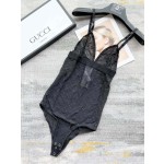 Gucci Letter Embroidered Mesh Camisole Semi-Sheer Sexy Swimsuit