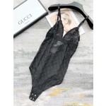 Gucci Letter Embroidered Mesh Camisole Semi-Sheer Sexy Swimsuit