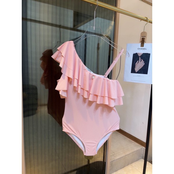 CHANEL Ruffle Irregular One-piece Swimsuit Bikini