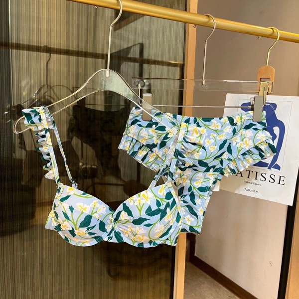 Gucci New split bikini swimming costume halter with steel ring bra + triangle shorts