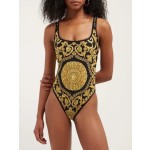Versac* new court style European and American portrait sun flower pattern printing U-neck halter one-piece swimsuit