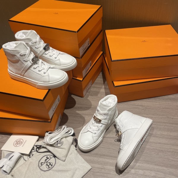 Hermes latest Kelly buckle small white shoes sneakers