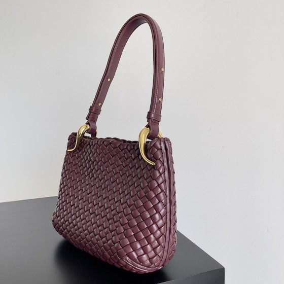 Bottega Veneta Clicker Rounded Bag Small Bordeaux Red #730968