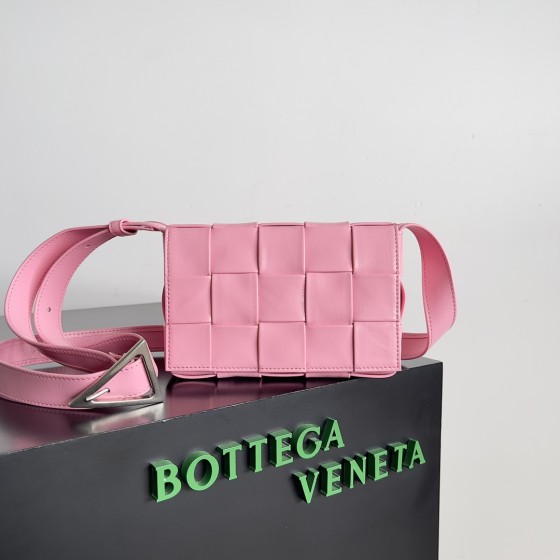 Bottega Veneta bv five compartment oiled wax leather mini ribbon pink #717587