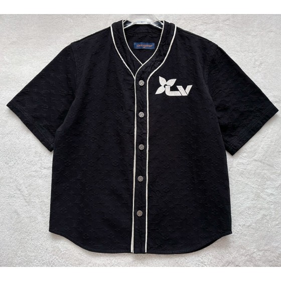 Louis Vuitton...New full flower black denim short-sleeved baseball uniform