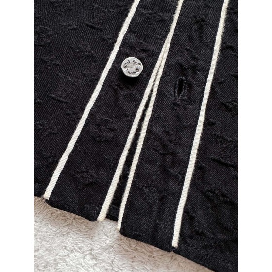 Louis Vuitton...New full flower black denim short-sleeved baseball uniform
