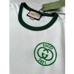 Gucci...Green Collar Contrasting Color Green Embroidered Round Neck Short Sleeves
