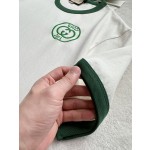Gucci...Green Collar Contrasting Color Green Embroidered Round Neck Short Sleeves