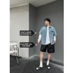 Prada…Triangle brand single-breasted washed light blue denim short-sleeved shirt jacket