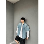 Prada…Triangle brand single-breasted washed light blue denim short-sleeved shirt jacket
