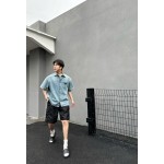 Prada…Triangle brand single-breasted washed light blue denim short-sleeved shirt jacket