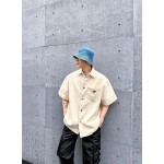 Prada…Triangle brand single-breasted washed light blue denim short-sleeved shirt jacket