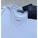 Prada...New White Triangle Cloth Label Round Neck Short Sleeves